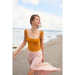 COPY - NEW FREE PEOPLE Sz L UNDER SUN WRAP SKIRT RIBBED MIDI SKIRT In PINK